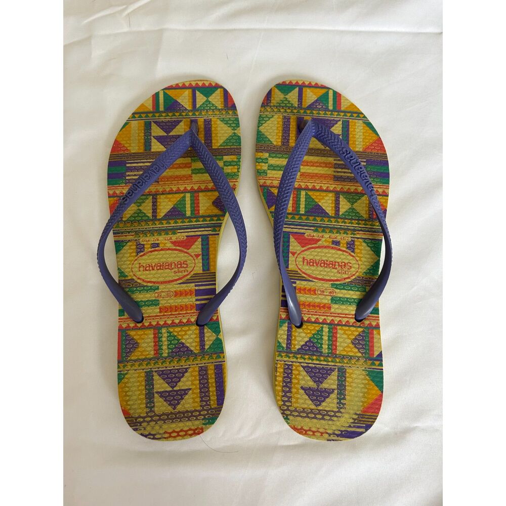 Havaianas Women's Multicolor Geometric Tribal Print Slim Flip Flops Size 39-40